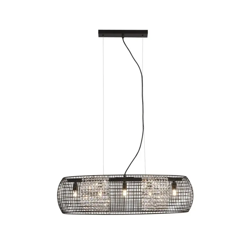 Beperkte Voorraad Searchlight Cage - hanglamp - 77 x 30 x 150 cm - mat zwart