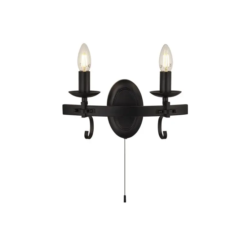 Dagaanbieding Searchlight Cartwheel III - wandverlichting met trekschakelaar - 32 x 18 cm - mat zwart