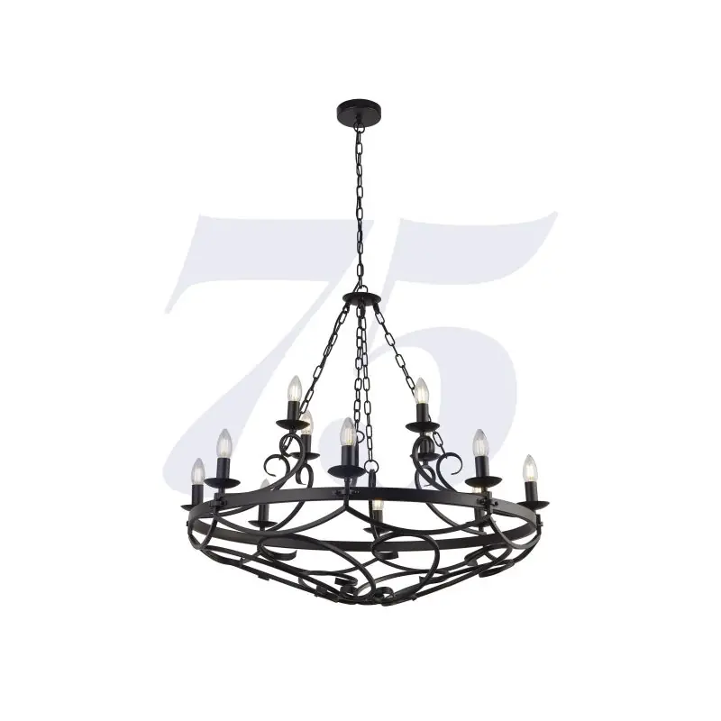 Handgemaakt Searchlight Cartwheel III - luster - Ø 89 x 132 cm - mat zwart