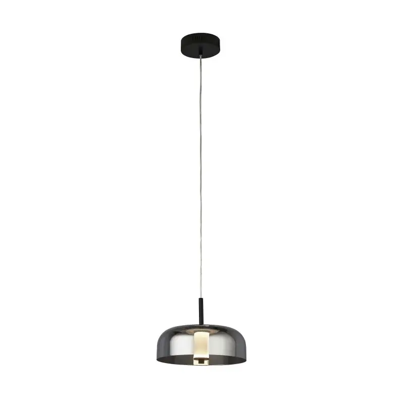 Flitsaanbieding Searchlight Frisbee - hanglamp - Ø 30 x 120 cm - 14W dimbare LED incl. - mat zwart en gerookt glas
