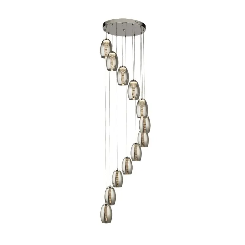Speciale Aanbieding Searchlight Cyclone - hanglamp - Ø 52 x 200 cm - 63W dimbare LED incl. - chroom en gerookt glas