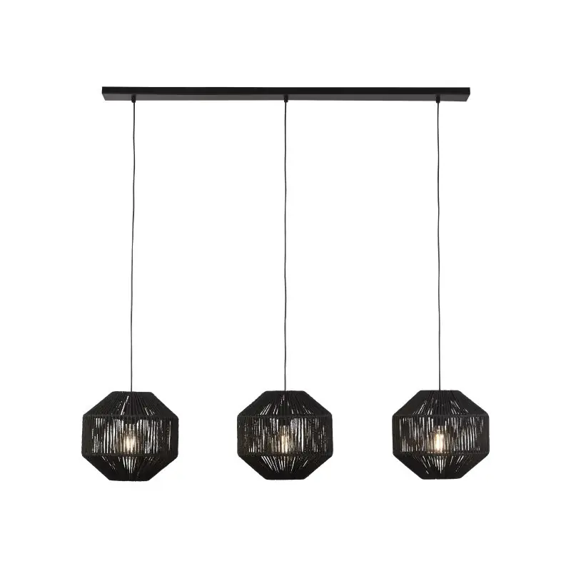 Gratis Retour Searchlight Wicker - hanglamp 3L - 130 x 30 x 130 cm - mat zwart