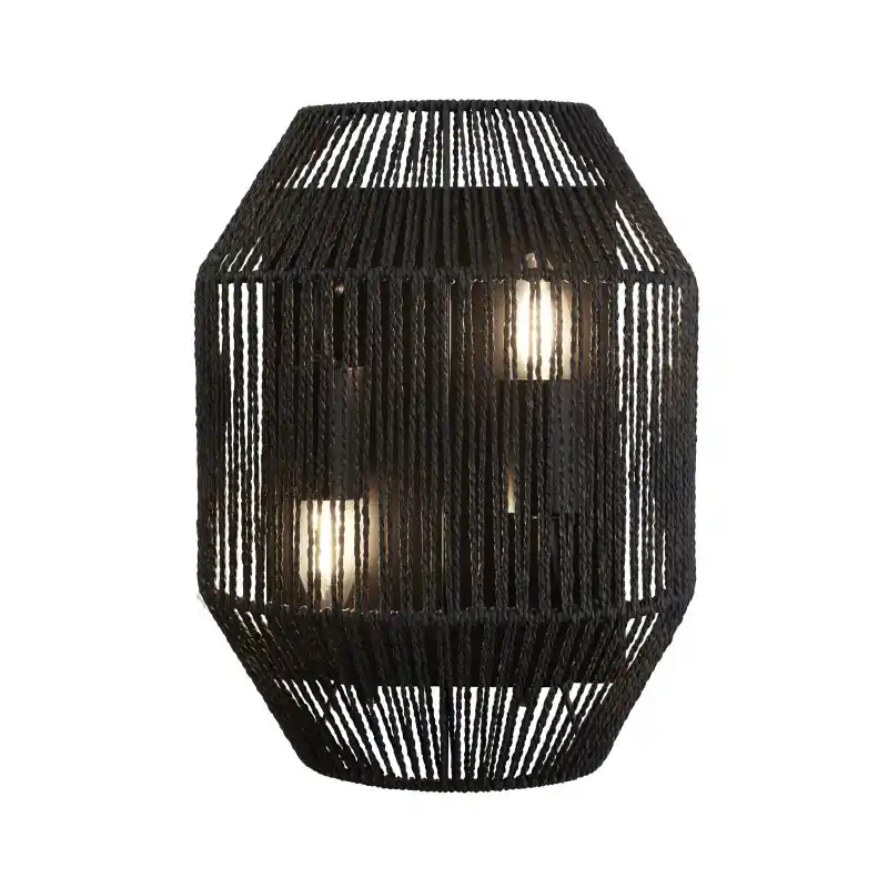 Actieprijs Searchlight Wicker - wandverlichting met trekschakelaar - 24,5 x 30,5 cm - mat zwart