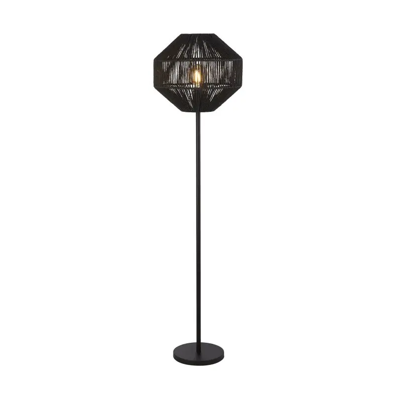 Ambachtelijk Searchlight Wicker - staanlamp - 155 cm - mat zwart
