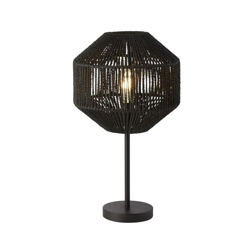 Searchlight Wicker - tafellamp - Ø 30,5 x 55 cm - mat zwart Aanbieding
