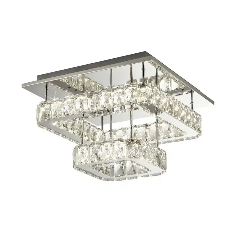 Seizoensaanbieding Searchlight Flush - plafondverlichting - 35,5 x 35,5 x 22,5 cm - 30W dimbare LED incl. - wit en transparant