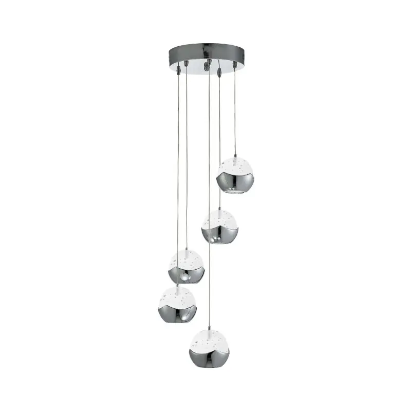 Handgemaakt Searchlight Ice Ball - hanglamp - Ø 26 x 102 cm - 5 x 6W dimbare LED incl. - chroom en transparant