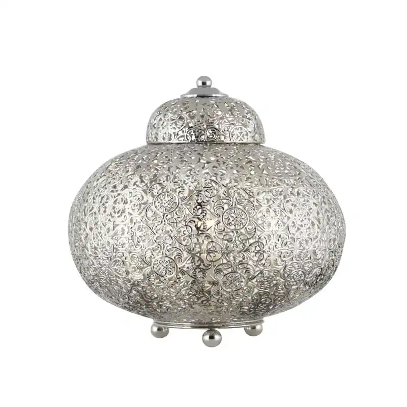 Weekendaanbieding Searchlight Fretwork - tafellamp - Ø 26 x 26 - glanzend nikkel