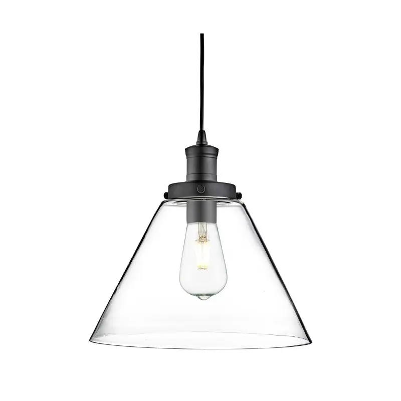 Seizoensaanbieding Searchlight Pyramid - hanglamp - Ø 29 x 100 cm - transparant en mat zwart