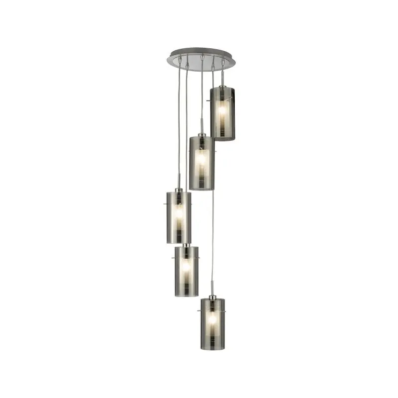 Flitsaanbieding Searchlight Duo 2 - hanglamp - Ø 28 x 120 cm - gerookt en matglas