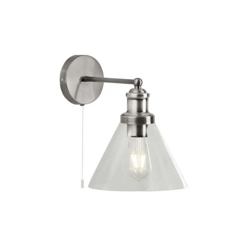 Groothandel Searchlight Pyramid - wandverlichting met trekschakelaar - 19 x 25 cm - satijn zilver