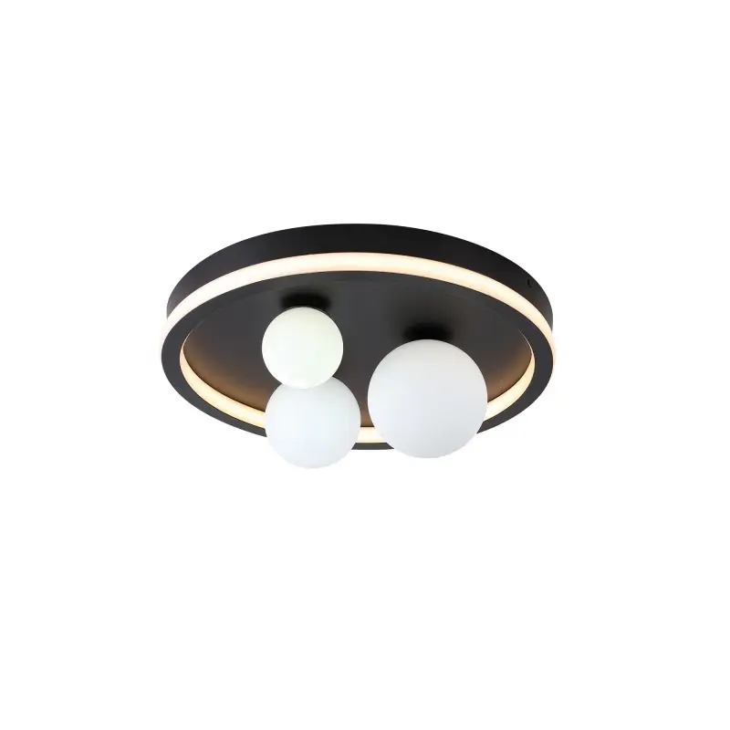 Searchlight Trident - plafondverlichting - Ø 40 x 16 cm - 24W LED incl. - zwart en opaal Shop Nu