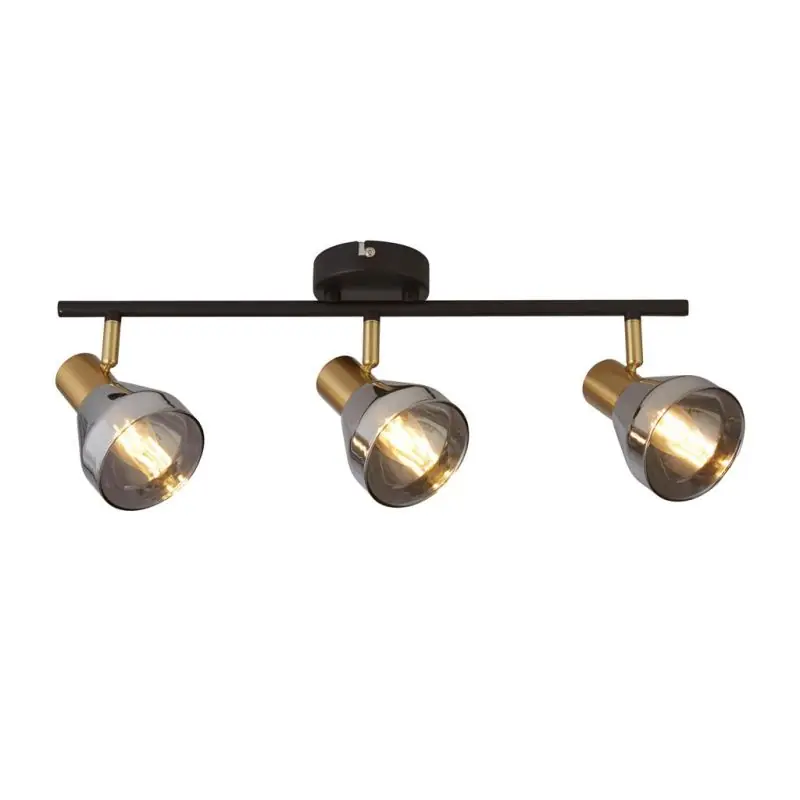 Searchlight Westminster - opbouwspot 3L - 59 x 19 x 20 cm - zwart, satijn messing en gerookt glas Hoge Kwaliteit
