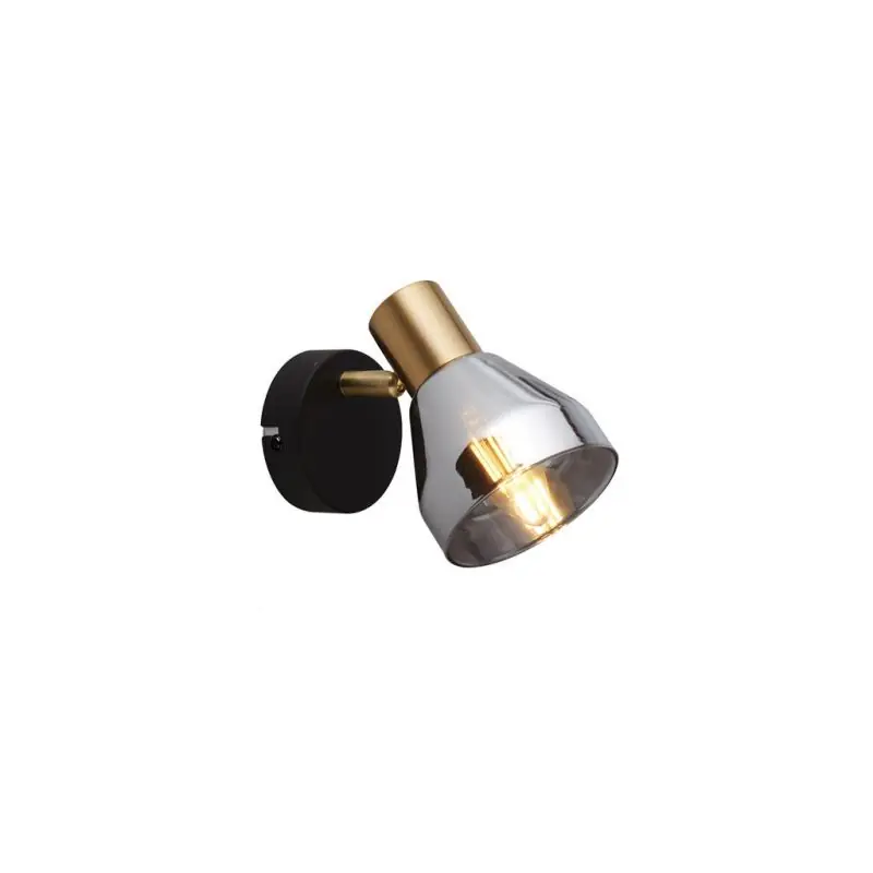 Searchlight Westminster - opbouwspot 1L - 9 x 17 cm - zwart, satijn messing en gerookt glas Groothandel