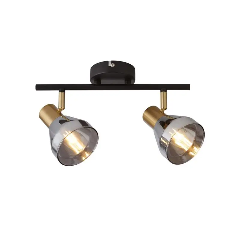 Searchlight Westminster - opbouwspot 2L - 39 x 17 x 20 cm - zwart, satijn messing en gerookt glas Snelle Levering