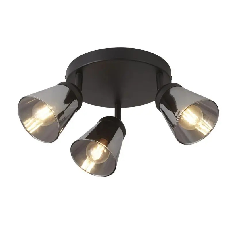 Tijdelijk Beschikbaar Searchlight Mega - opbouwspot 3L - Ø 42 x 11 cm - zwart en gerookt glas