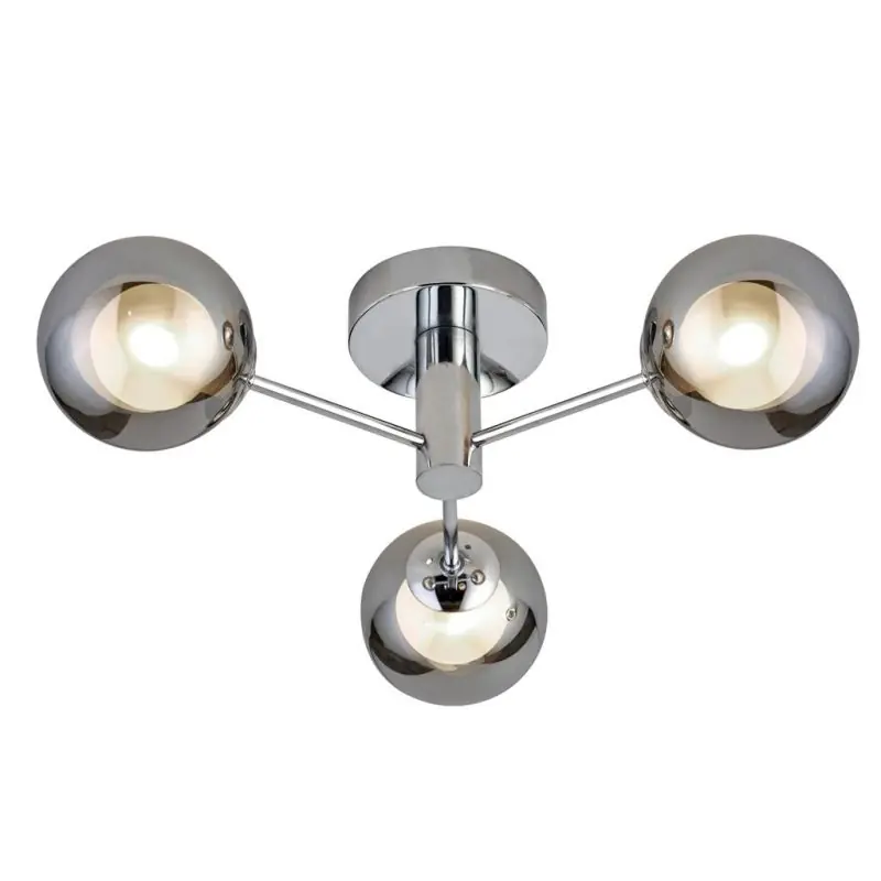 Trendy Searchlight Oscar - plafondlamp - Ø 40 x 14 cm - chroom en gerookt glas