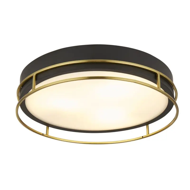 Handgemaakt Searchlight Phoenix - plafondlamp - Ø 40 x 10 cm - IP44 - zwart en messing
