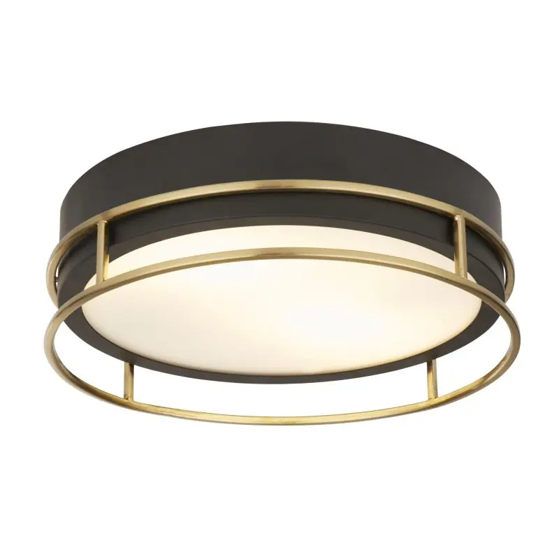 Geld-Terug-Garantie Searchlight Phoenix - plafondlamp - Ø 30 x 10 cm - IP44 - zwart en messing