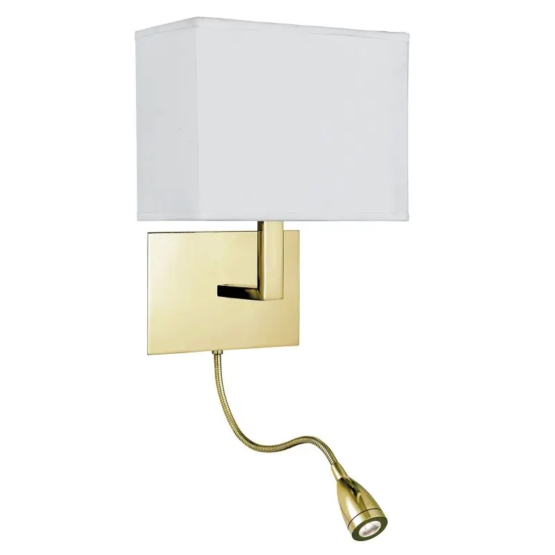 Finale Uitverkoop Searchlight Hotel - wandlamp met leeslamp - 20 x 26 cm - E27 + 1,45W LED incl. - satijn messing en wit