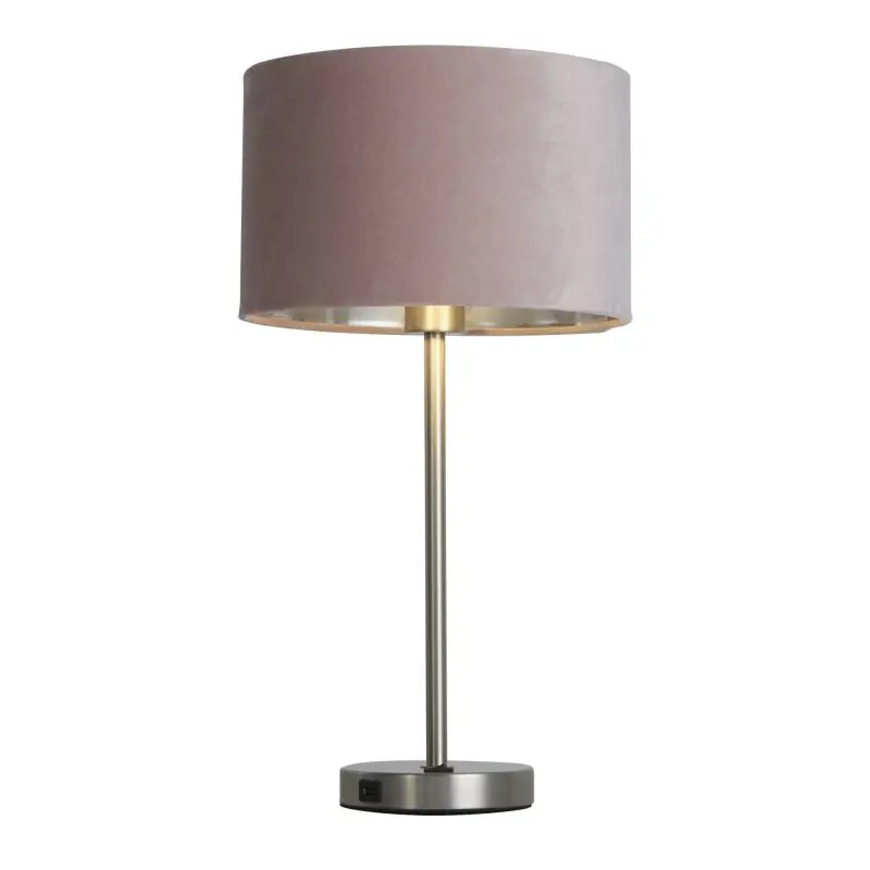 Actieprijs Searchlight Finn - tafellamp met usb-poort - Ø 28 x 54 cm - satijn nikkel, zilver en roze