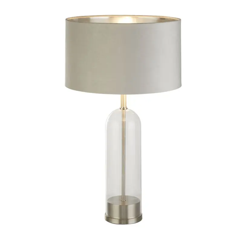 Goedkoop Searchlight Oxford - tafellamp - Ø 38 x 51 cm - satijn nikkel, zilver en grijs