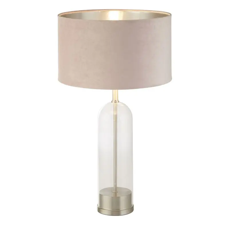 Exclusief Searchlight Oxford - tafellamp - Ø 38 x 51 cm - satijn nikkel, zilver en roze