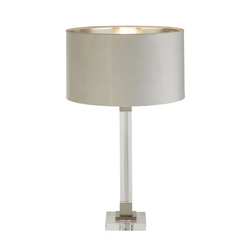 Beste Prijs Searchlight Scarborough - tafellamp - Ø 38 x 67 cm - satijn nikkel, zilver en grijs
