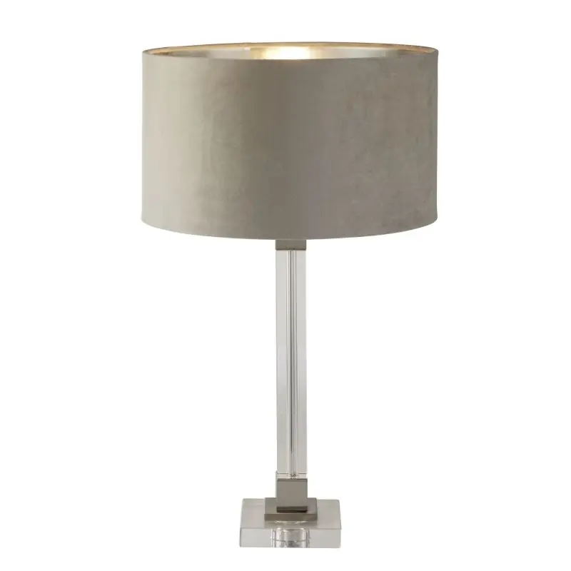Dagaanbieding Searchlight Scarborough - tafellamp - Ø 38 x 67 cm - satijn nikkel, zilver en taupe