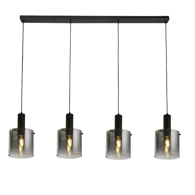 Koop Online Searchlight Sweden - hanglamp - 142 x 150 cm - mat zwart en gerookt glas