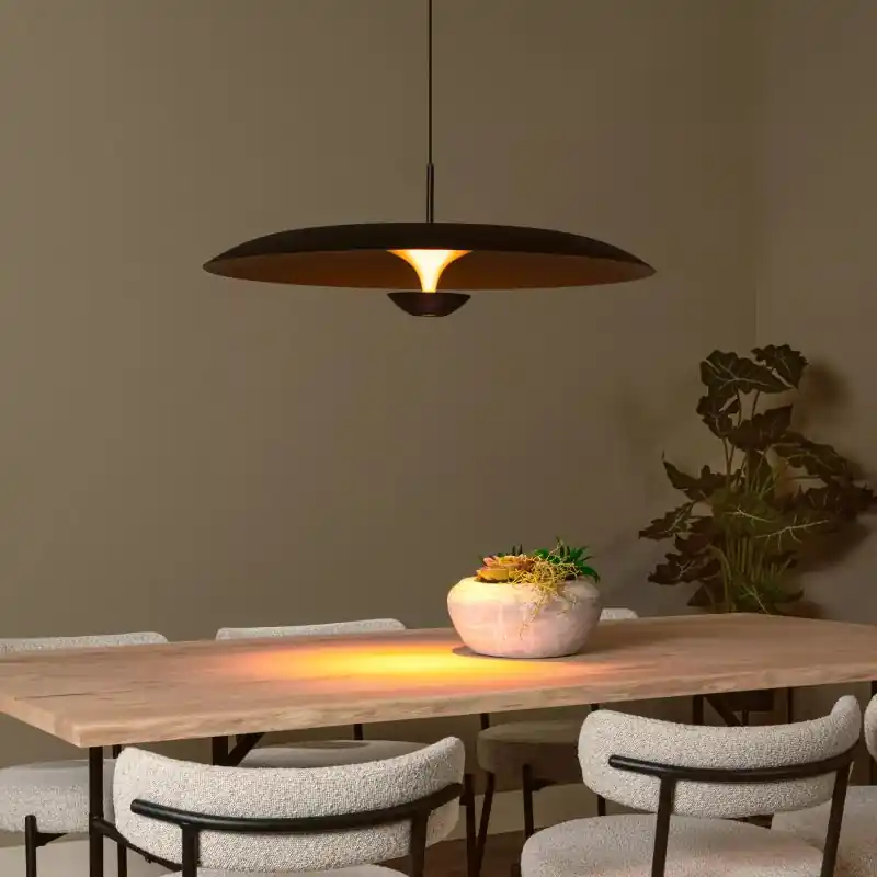Fabrieksprijs Lucide Kenneth - hanglamp - Ø 80 x 170 cm - 22W dimbare LED incl. - zwart en mat goud