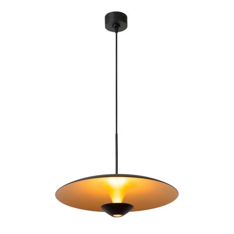 Aanbieding Lucide Kenneth - hanglamp - Ø 40 x 170 cm - 12W dimbare LED incl. - zwart en mat goud