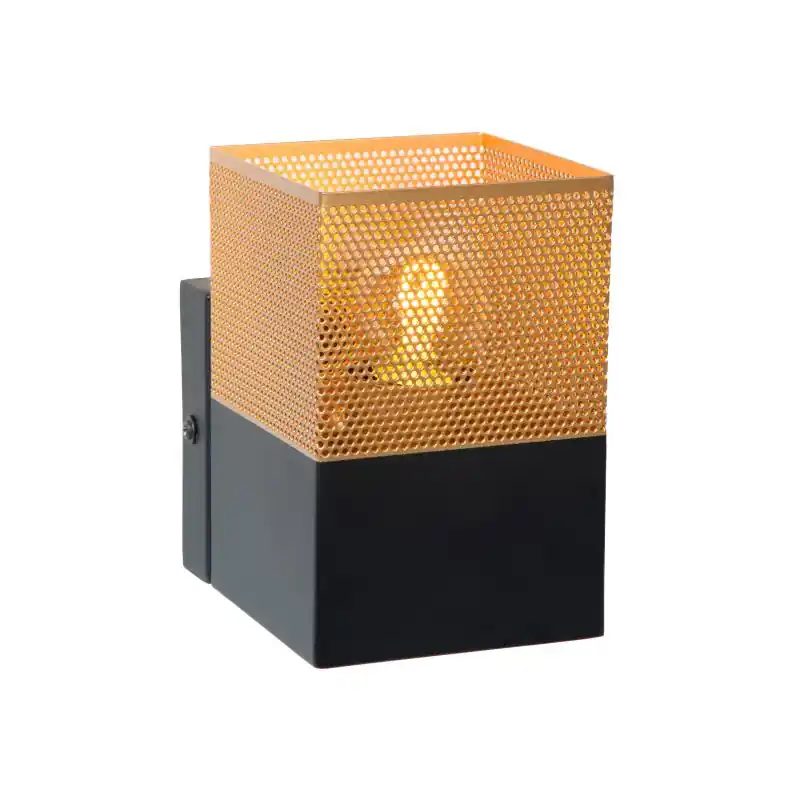 Betaalbaar Lucide Renate - wandverlichting - 10 x 10 x 15 cm - zwart en mat goud
