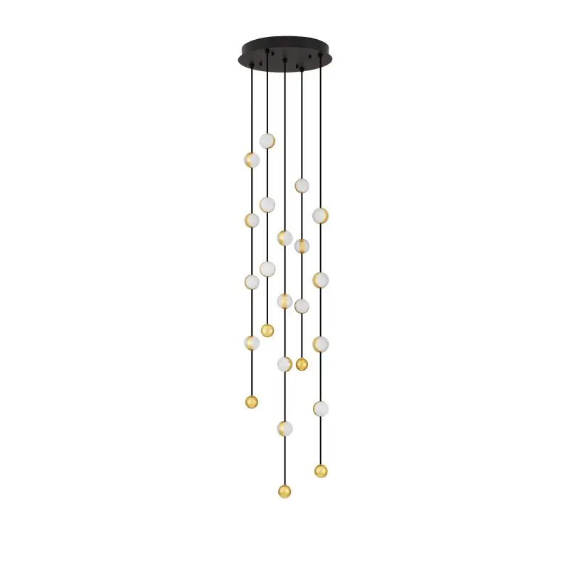 Populair Nova Luce Alcinoe - hanglamp - Ø 38 x 200 cm - 64W dimbare LED incl. - mat zwart en goud