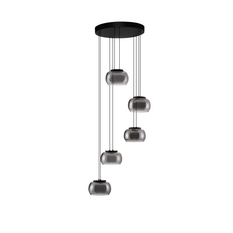 Ambachtelijk Nova Luce Bios - hanglamp - Ø 52 x 217 cm - 41W dimbare LED incl. - mat zwart en rokerig grijs