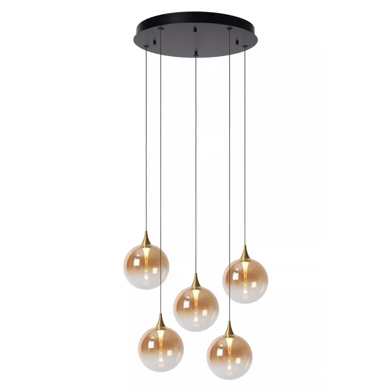 Lucide Gisela - hanglamp - Ø 48 x 150 cm - 5 x 3,8W dimbare LED incl. - amber Flitsaanbieding