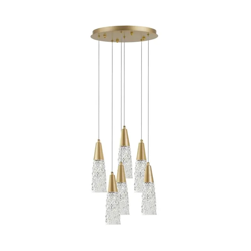 Actieprijs Nova Luce Kovac - hanglamp - Ø 35 x 180 cm - geborsteld goud en transparant
