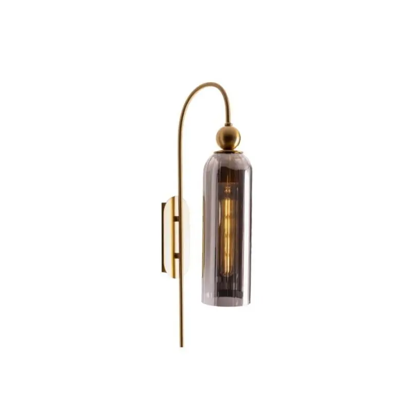 Maxlight Campanila - opbouw wandlamp - 22 x 56 cm - messing en gerookt glas Direct Beschikbaar