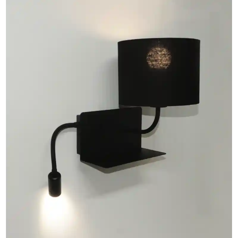 Artdelight Logan - wandverlichting met links georiënteerde leeslamp - 22 x 15 x 20 cm - E27 + 3W LED incl. zwart Snelle Levering