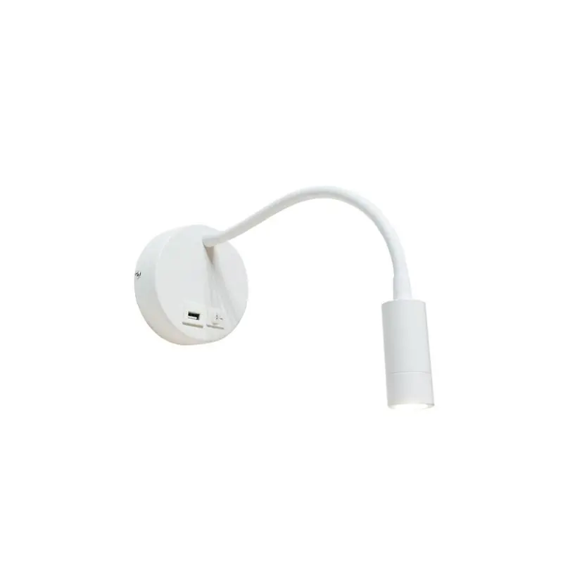 Artdelight Flex-USB - wandverlichting met schakelaar en USB-poort - Ø 11 x 34 cm - 3W LED incl. - wit Nieuw Model