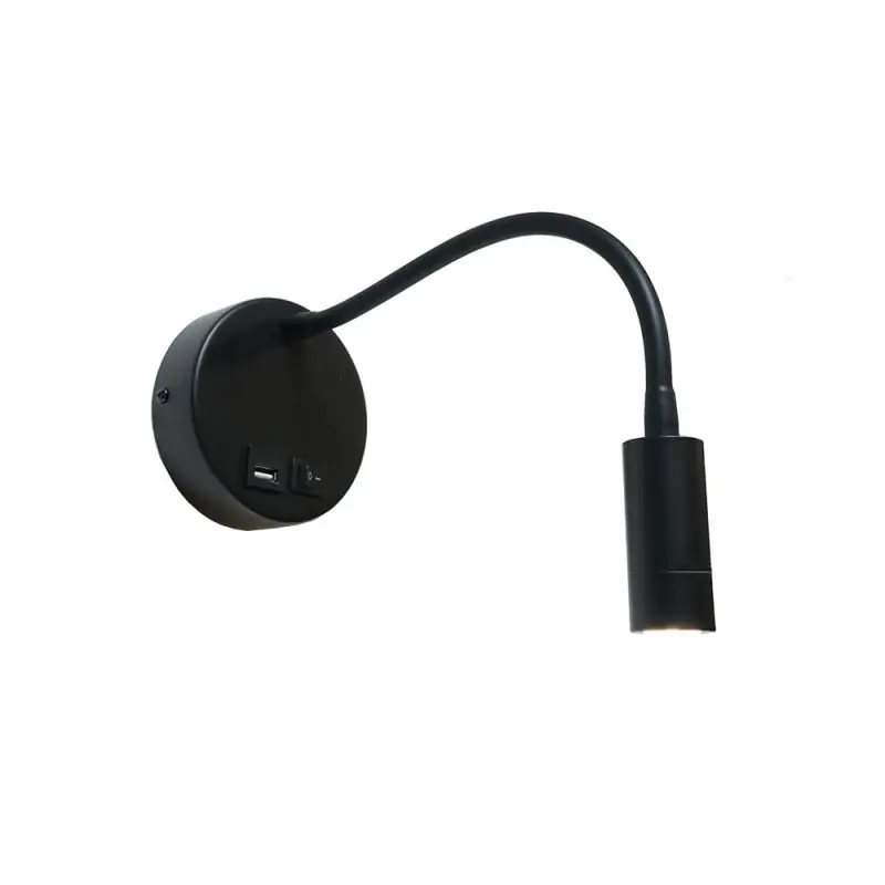 Artdelight Flex-USB - wandverlichting met schakelaar en USB-poort - Ø 11 x 34 cm - 3W LED incl. - zwart Plaats Bestelling