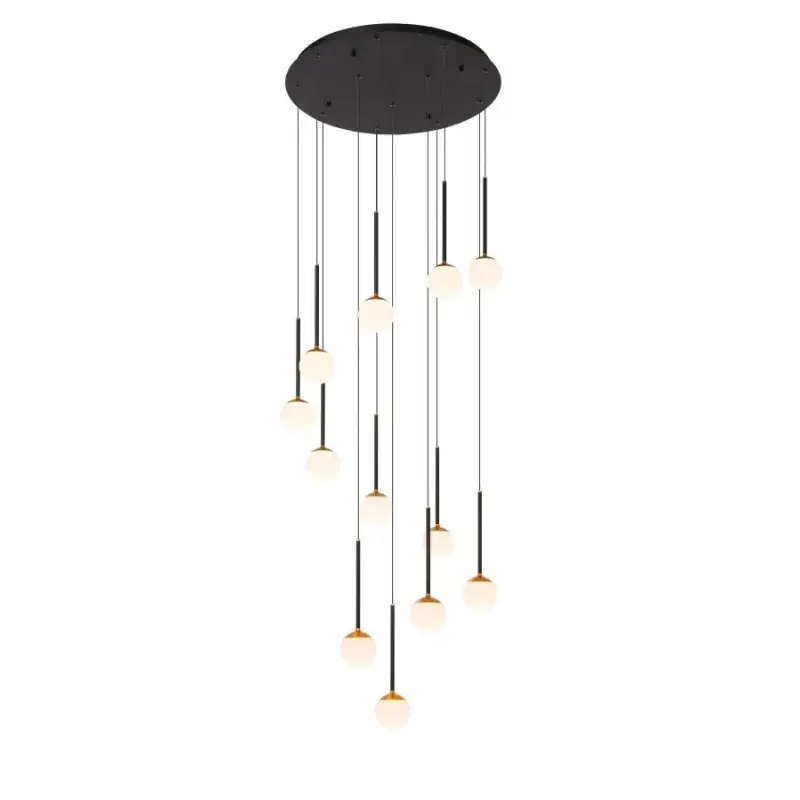 Handgemaakt Lucide Calina - hanglamp - Ø 69,9 x 169,3 cm - 12 x 7,7W dimbare LED incl. - zwart