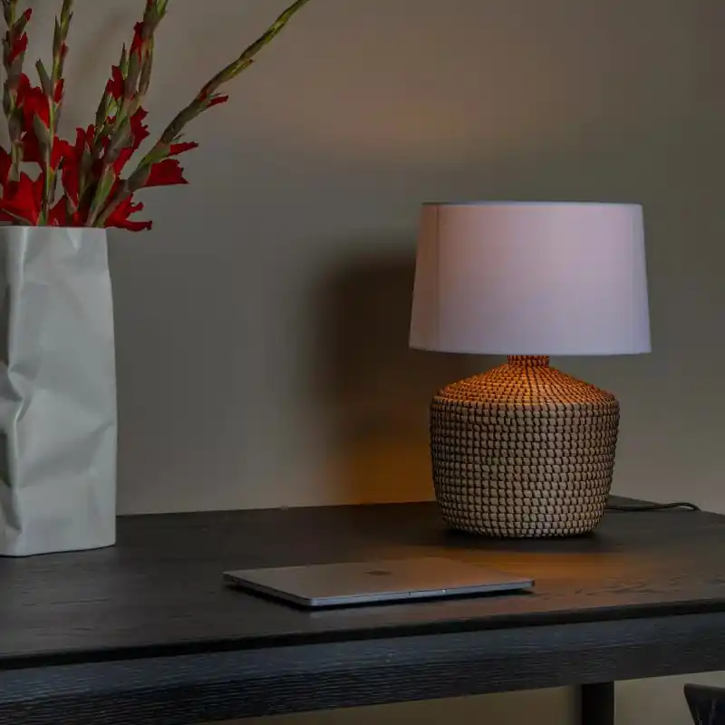 Lucide Ambala - tafellamp - Ø 45 x 64 cm - wit en lichtbruin Voordeelprijs