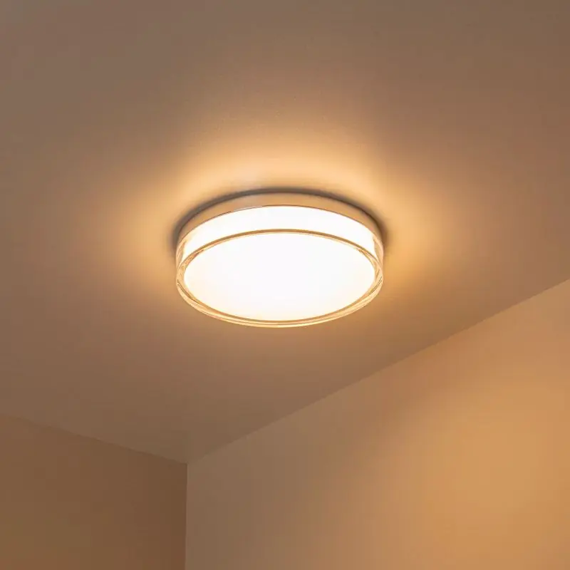 Lucide Plano - buiten plafondlamp - Ø 28 x 5,9 cm - 16W dimbare LED incl. - IP44 - opaal en chroom Trendy