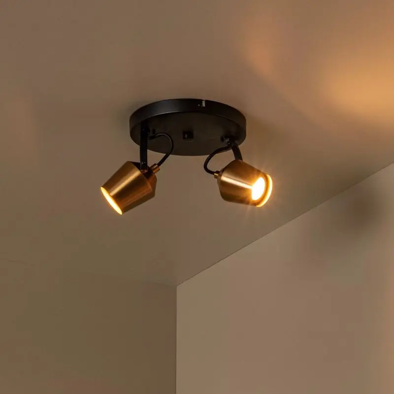 Lucide Emile - opbouwspot 2L - Ø 20 x 17,5 cm - mat goud en zwart Koop Vandaag