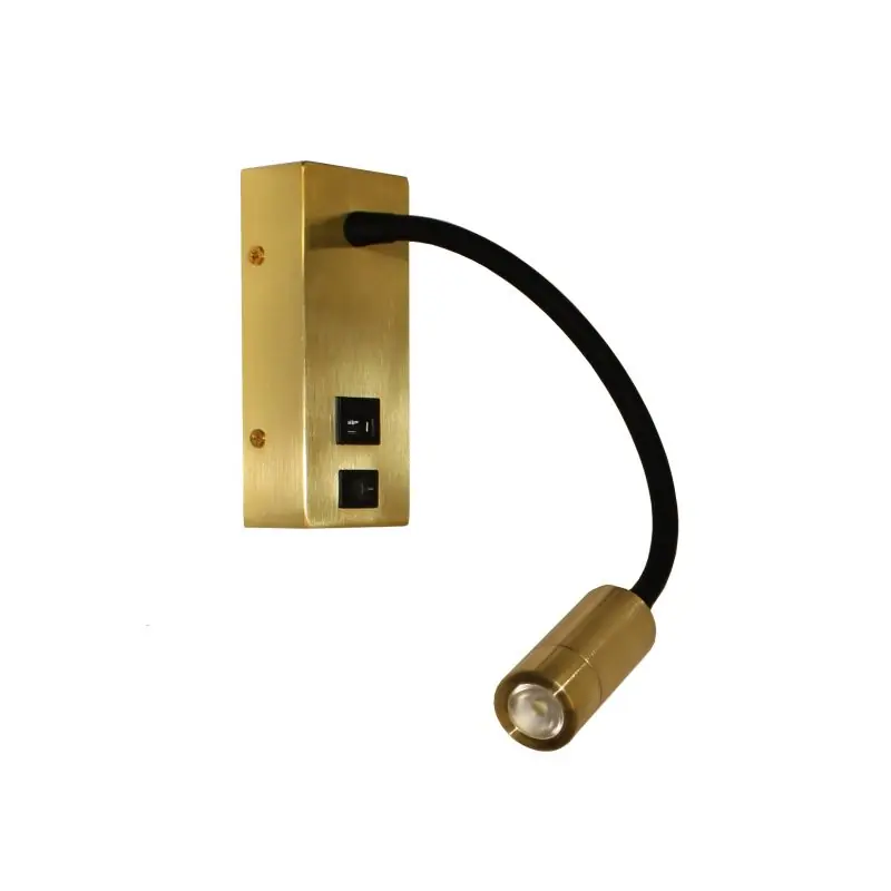 Artdelight Easy - wandverlichting met schakelaar en USB-poort - 6 x 32 x 14 cm - 3W LED incl. - mat goud Koopje