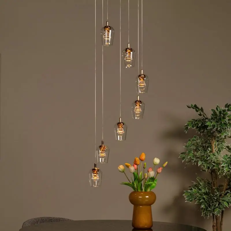 Lucide Berliane - hanglamp - Ø 39 x 164,5 cm - 7 x 3,8W dimbare LED incl. - transparant en goud Merkproduct