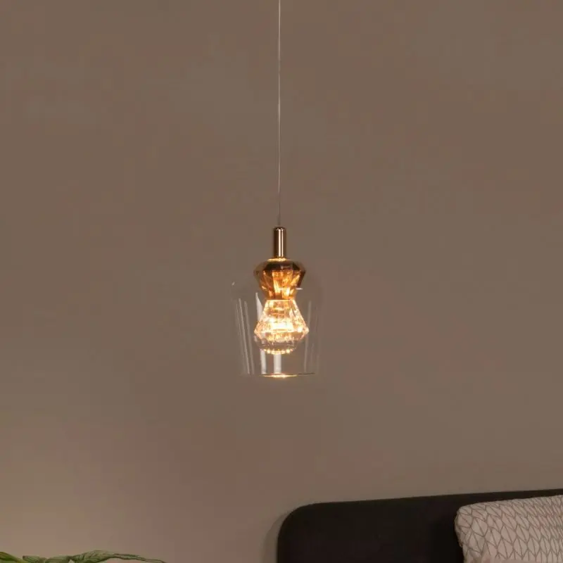 Snelle Levering Lucide Berliane - hanglamp - Ø 13 x 164,5 cm - 4W dimbare LED incl. - transparant en goud