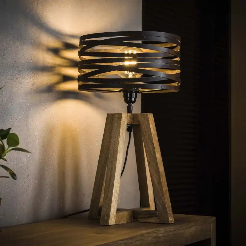 Vico Twisted Wood - tafellamp - Ø 29 x 50 cm - leigrijs Wereldwijde Verzending