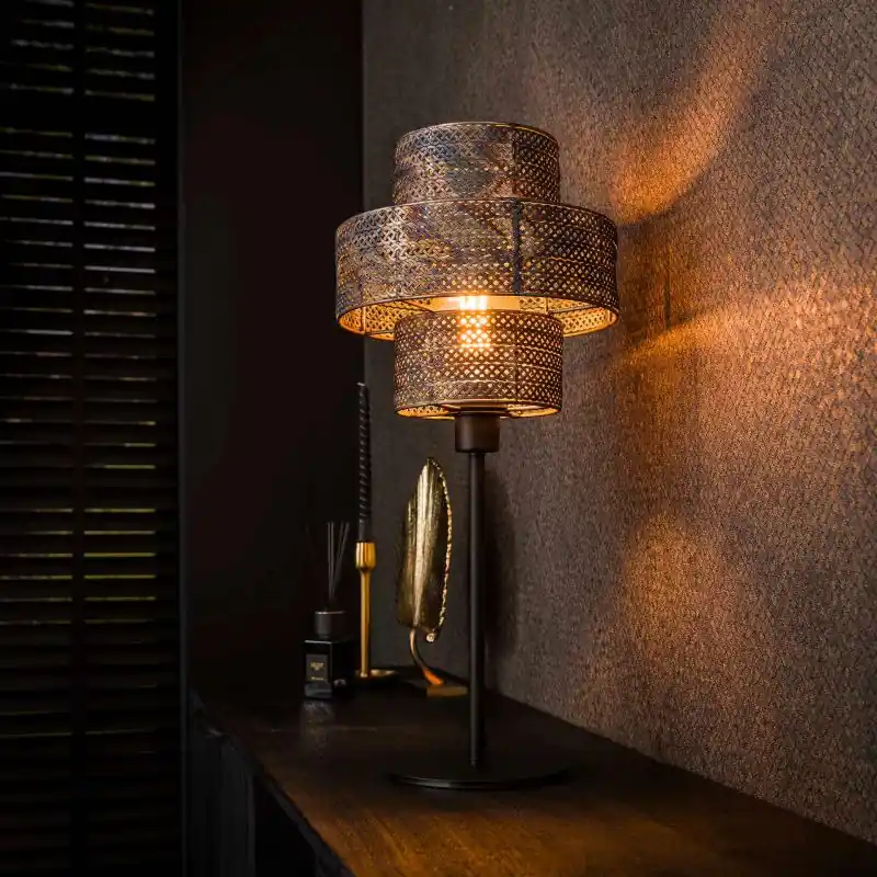 Vico Lantern - tafellamp - Ø 28 x 58 cm - zwart bruin Op = Op